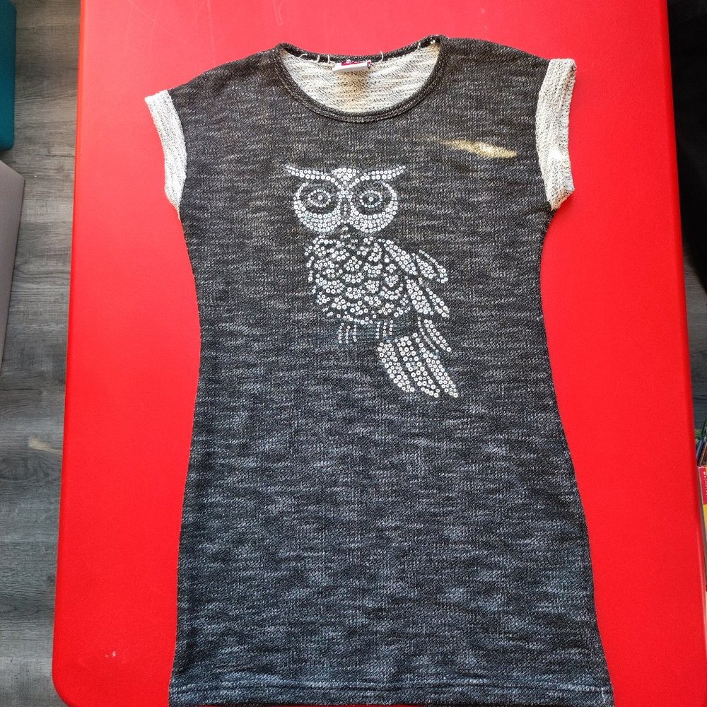 Yigga knitted mini dress with owl design grey women's size 158/164